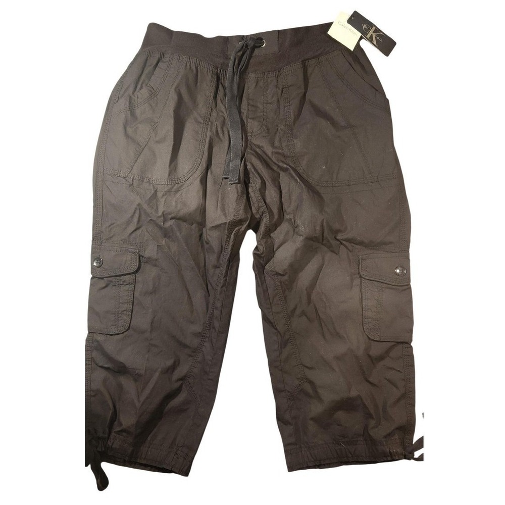Calvin Klein Cargo Pants Mens Large Black Elastic‎ Waist Drawstring PFMP6191